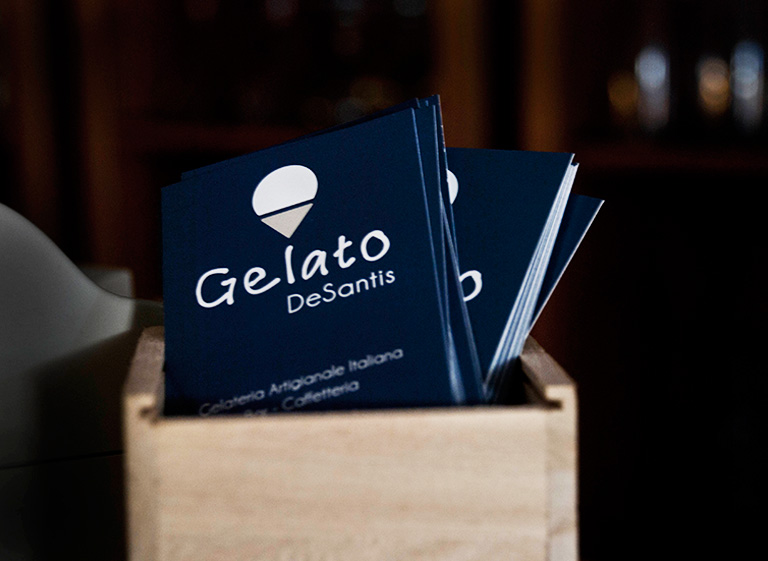 business card Gelato de Santis logo Patmos Greece